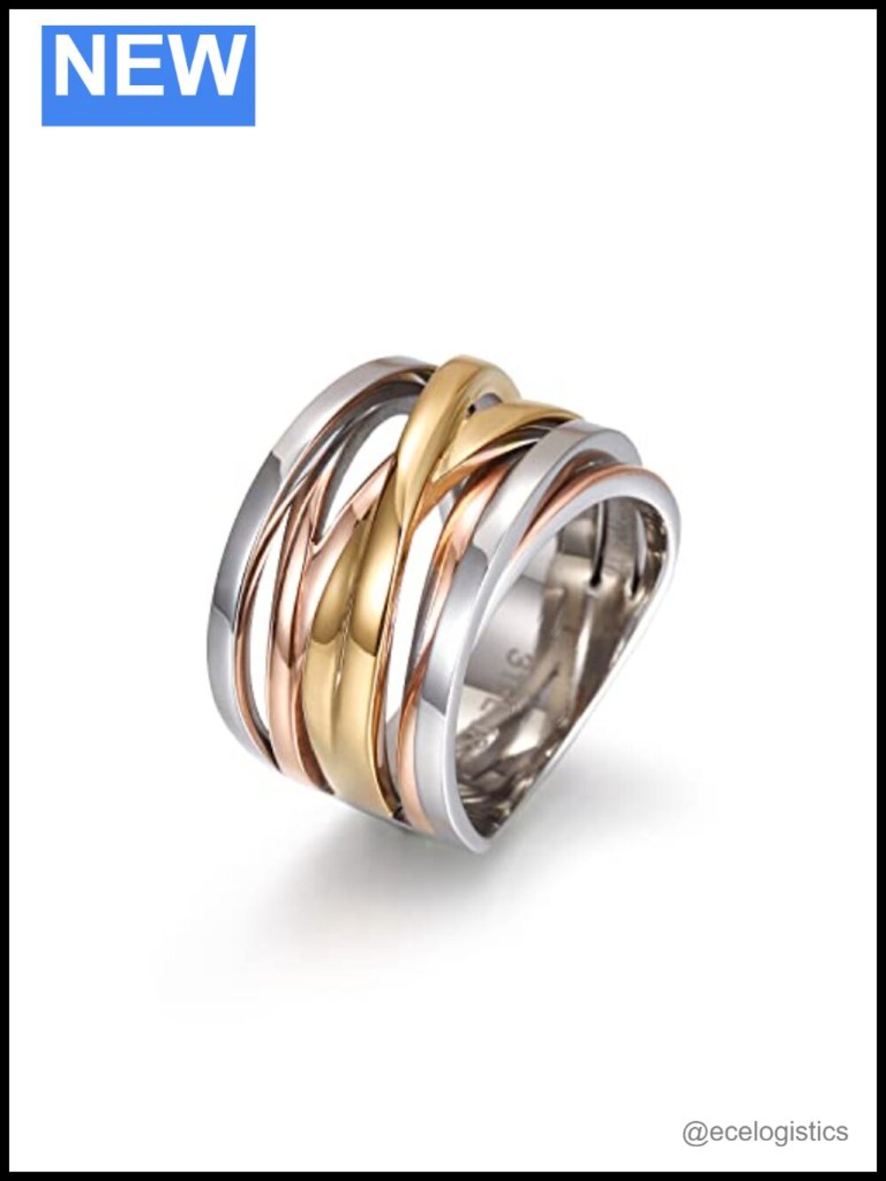316L Stainless Steel Gold Plated Wide Band Ring Statement Jewelry